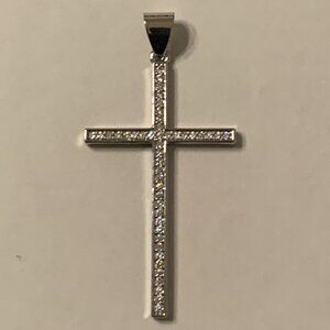 Real Solid White Gold Cross Crucifix With CZ Stones Pendant For Necklace